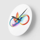 Horloge Ronde Colibri arc-en-ciel avec symbole Infinity (Angle)