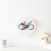 Horloge Ronde Colibri arc-en-ciel avec symbole Infinity (Maison)