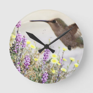 Horloge Ronde Colibri et fleurs sauvages Art numérique
