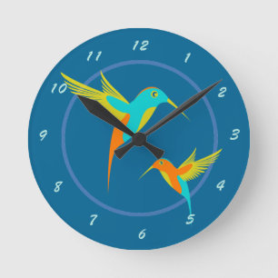 Horloge Ronde Colibri exotique bleu