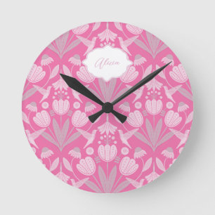 Horloge Ronde Colibri Rose Coquette Fleur personnalisée
