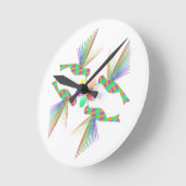 Horloge Ronde Colibris Arc-En-Ciel Embrasser Une Fleur (Angle)