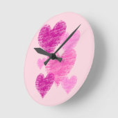 Horloge Ronde Collage de coeur rose en relief (Angle)