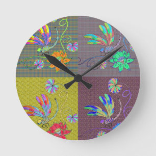 Horloge Ronde Collage de libellules