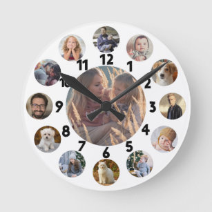 Horloge Ronde Collage de photos familiales 13 photos Instagram  