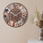 Horloge Ronde Collage personnalisé de 12 photos Bois naturel<br><div class="desc">Créez facilement votre propre horloge murale personnalisée en planches de bois rustiques style maison de ferme avec vos photos personnalisées. Pour obtenir de meilleurs résultats,  recadrez les images vers le carré - avec le point de mire au centre - avant de les télécharger.</div>