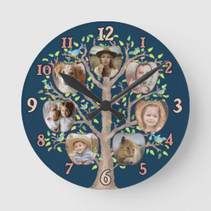 Horloge Ronde Collage photo d'arbre généalogique 7 photos pers