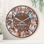 Horloge Ronde Collage photo personnalisé Famille de bois naturel<br><div class="desc">Créez facilement votre propre horloge murale en planches de bois rustiques personnalisées avec vos photos personnalisées,  nom de famille et année établie. Pour obtenir de meilleurs résultats,  recadrez les images vers le carré - avec le point de mire au centre - avant de les télécharger.</div>