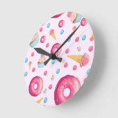 Horloge Ronde Collage rose de beignet (Angle)