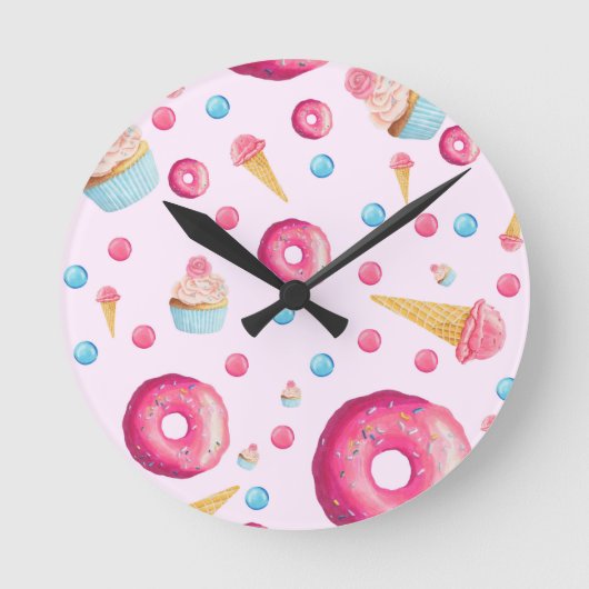 Horloge Ronde Collage rose de beignet (Recto)