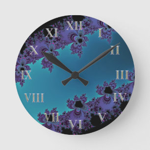 Horloge Ronde Collection cyan pourpre élégante de fractale