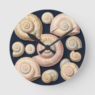 Horloge Ronde Collection de coquilles marines spirales beige ros