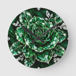 Horloge Ronde collection de fleurs en cristal d'émeraude royale