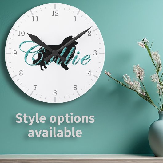 Horloge Ronde Collie arrondie Silhouette Texte du script Turquoi