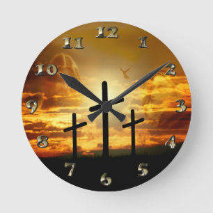 Horloge Ronde Colombe bénie par Jésus-Christ Calvery de Vierge