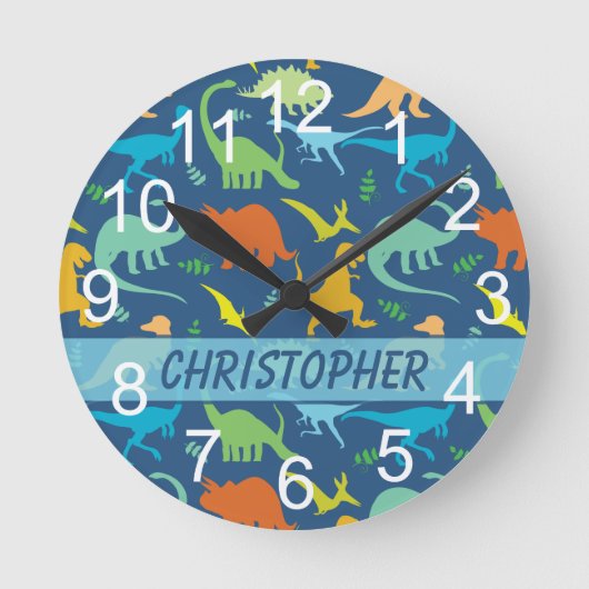 Horloge Ronde Colorful Dinosaur to Personalize (Recto)