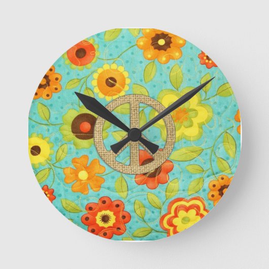 Horloge Ronde Colorful Groovy Peace Floral (Recto)