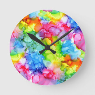 Horloge Ronde Colorful Rainbow Tie Dye Ink