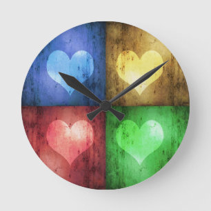 Horloge Ronde Colorful Valentine's Day Rustic Hearts