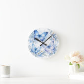 Horloge Ronde Composition florale Papillon Bleu (Maison)