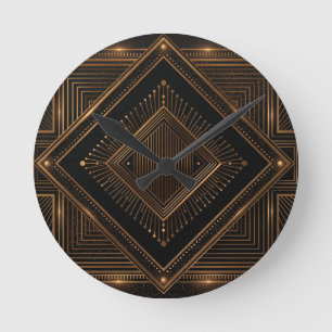 Horloge Ronde Conception Art Déco avec lignes dorées géométrique