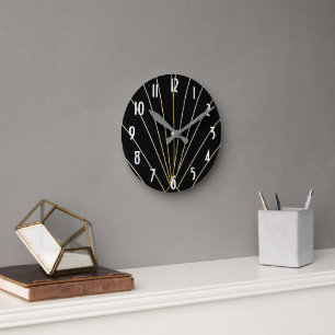 Horloge Ronde Conception Art Déco Noir