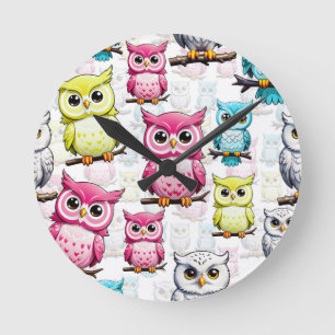 Horloge Ronde Conception colorée d'oiseau de hibou