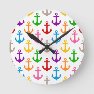 Horloge Ronde Conception d'ancre de bateau colorée blanche