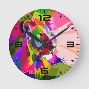 Horloge Ronde Conception d'art pop prismatique coloré de lion