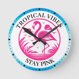 Horloge Ronde Conception de cercle d'été flamant rose-68730
