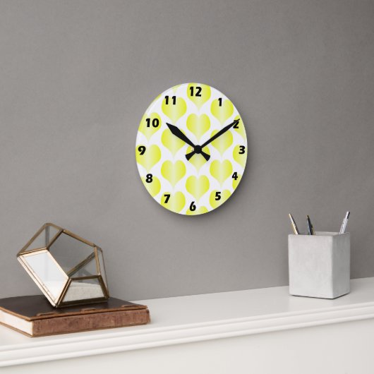 Horloge Ronde Conception de cœurs jaunes (Bureau)