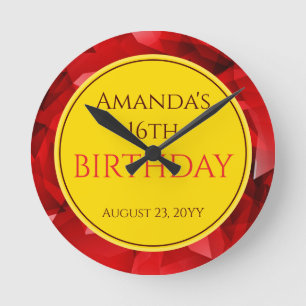 Horloge Ronde Conception de cristal abstrait rouge Texte personn