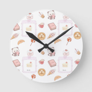 Horloge Ronde Conception de dessert friandises rose mignonne Kaw