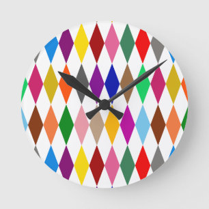 Horloge Ronde Conception de diamants arlequin colorés blanc 