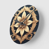 Horloge Ronde Conception de fleur dorée élégante (Angle)