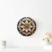 Horloge Ronde Conception de fleur dorée élégante (Maison)