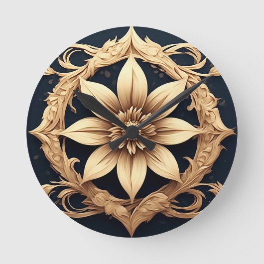 Horloge Ronde Conception de fleur dorée élégante (Recto)