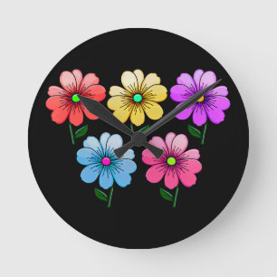 Horloge Ronde Conception de fleurs à 5 couleurs