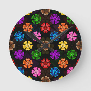 Horloge Ronde Conception de fleurs arc-en-ciel rétro colorées No
