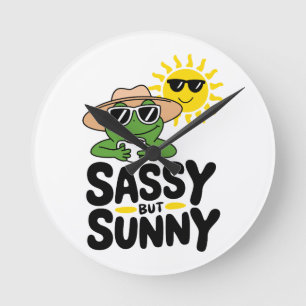 Horloge Ronde Conception de grenouille Sassy mais Sunny - Drôle 