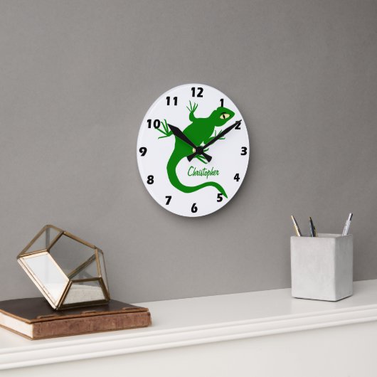 Horloge Ronde Conception de lézard vert personnalisée (Bureau)