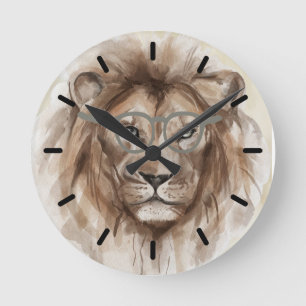Horloge Ronde Conception de lion à l'aquarelle