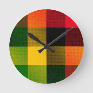 Horloge Ronde Conception de motif à carreaux de couleurs africai