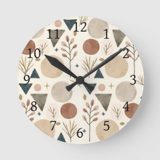 Horloge Ronde Conception de motif botanique géométrique boho 385