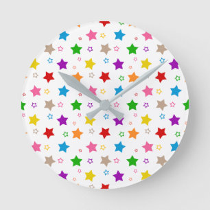 Horloge Ronde Conception de motif d'étoiles colorées blanc