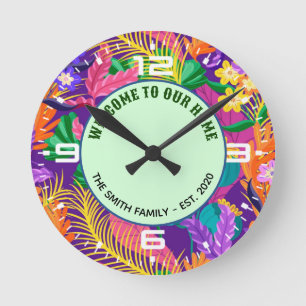 Horloge Ronde Conception de motif floral exotique coloré
