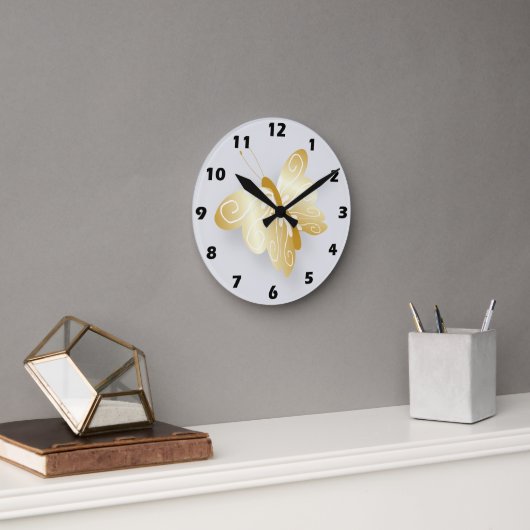 Horloge Ronde Conception de papillon doré (Bureau)