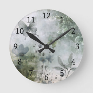Horloge Ronde Conception de papillons fleurs abstraits vintage 4