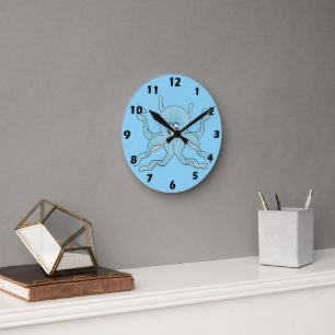 Horloge Ronde Conception de Pieuvre Bleue