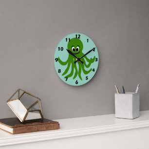 Horloge Ronde Conception de Pieuvre Verte